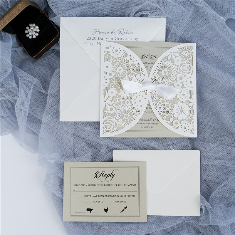 Convite de Casamento Romantico Blush Rosa cortado laser Revenda WPL0001