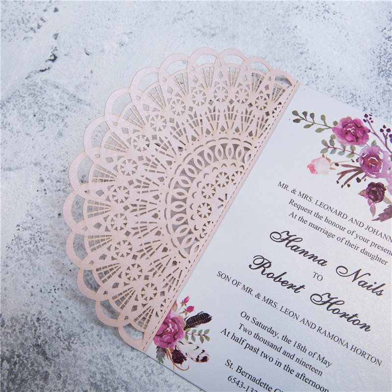 Convite de Casamento Rusitc Semi-Floral de bolso Recortado laser WPL0091