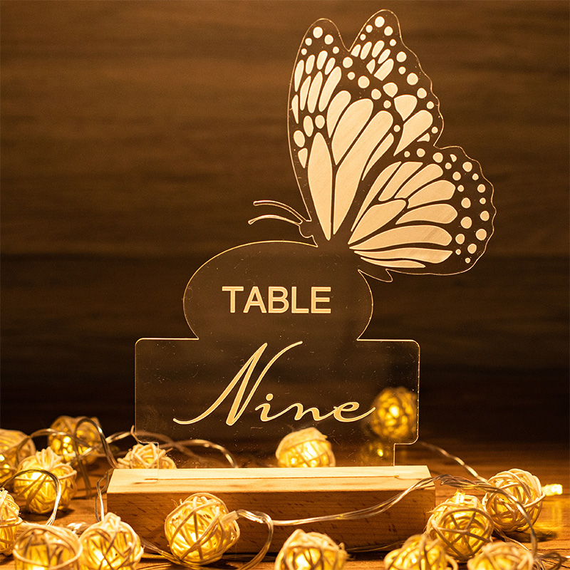 Marcador de mesa com suporte iluminado borbolete YKTG12